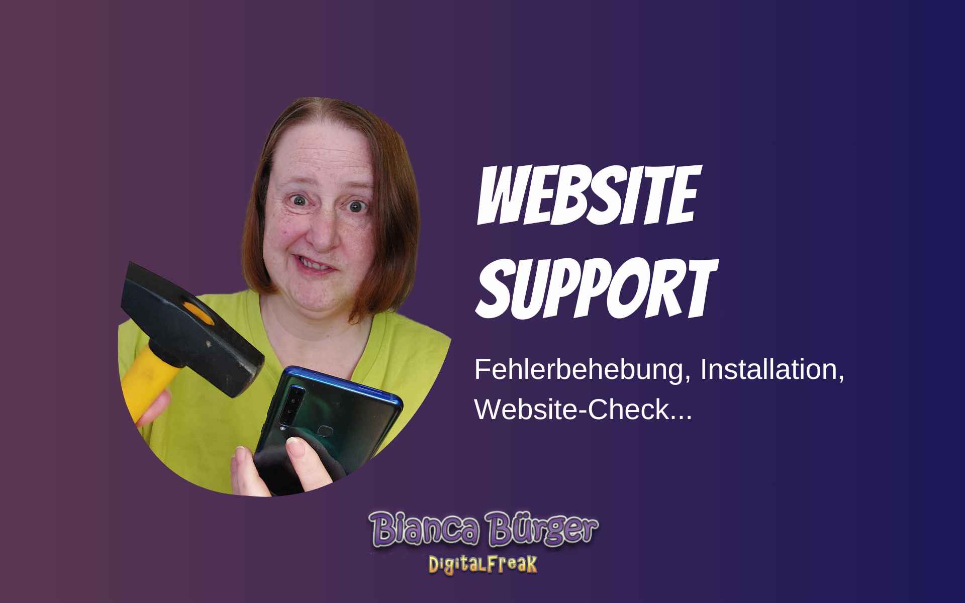 Website-Support - Bianca mit einem Hammer in der Hand